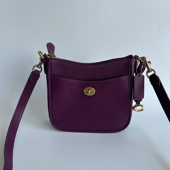 Coach Handbags - Coach Chaise Crossbody 19 Plum Pebble Leather Bag CC390